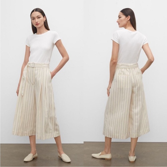 Club Monaco Cream and Blue Striped A-Line Culottes Size 8 - Picture 1 of 8